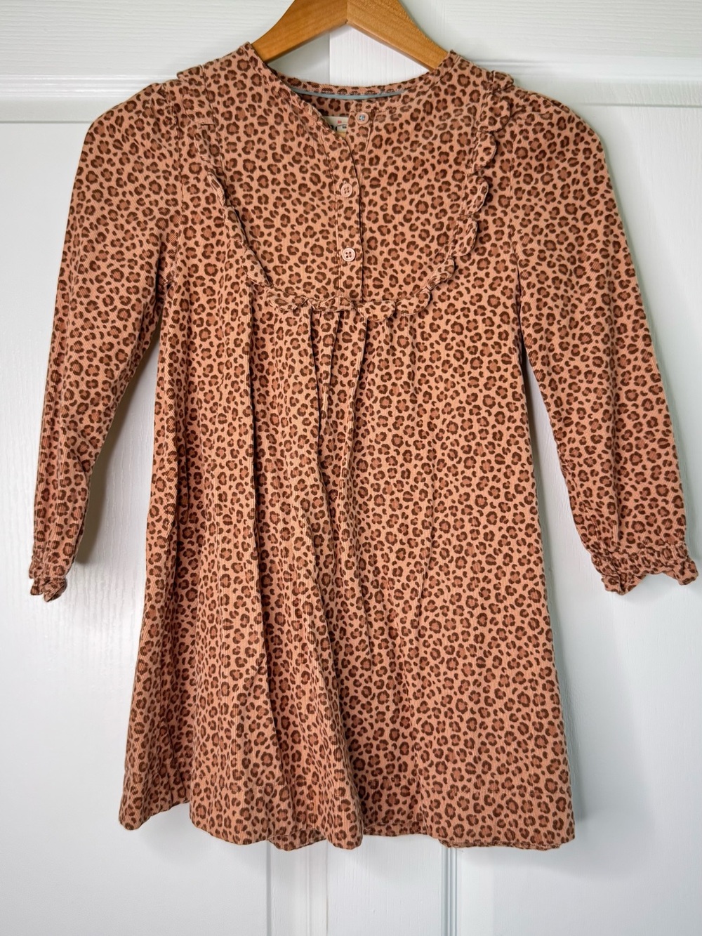 Mini Boden Cotton Corduroy Leopard Print Dress Long Sleeves 7-8Y